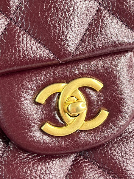 CHANEL Burgundy Grained Calfskin Quilted XXL Travel Flap Bag