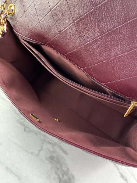 CHANEL Burgundy Grained Calfskin Quilted XXL Travel Flap Bag