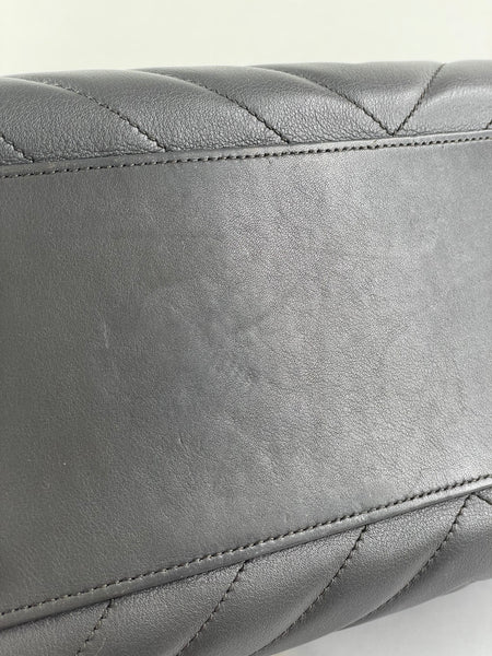 Saint Laurent Grey Calfskin Matelasse Chevron Small Monogram Cabas Shoulder/Crossbody Bag