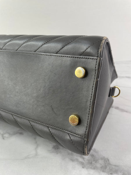 Saint Laurent Grey Calfskin Matelasse Chevron Small Monogram Cabas Shoulder/Crossbody Bag