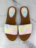 LOUIS VUITTON Escale Pastel Lock It Monogram Flat Mules Size 37
