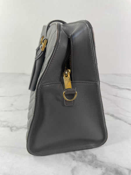 Saint Laurent Grey Calfskin Matelasse Chevron Small Monogram Cabas Shoulder/Crossbody Bag