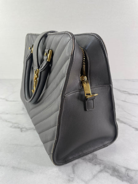 Saint Laurent Grey Calfskin Matelasse Chevron Small Monogram Cabas Shoulder/Crossbody Bag