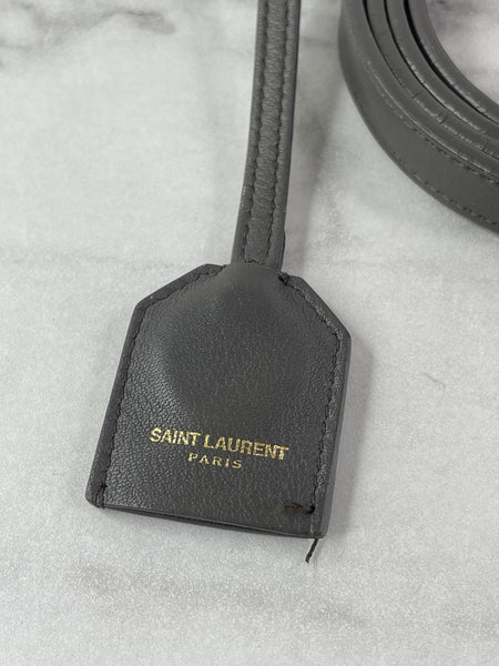 Saint Laurent Grey Calfskin Matelasse Chevron Small Monogram Cabas Shoulder/Crossbody Bag
