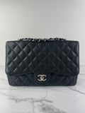 CHANEL Black Caviar SHW Classic Jumbo Single Flap Bag