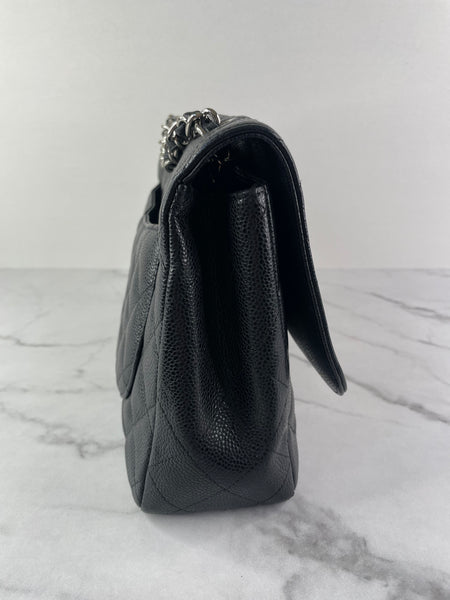 CHANEL Black Caviar SHW Classic Jumbo Single Flap Bag