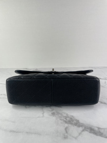 CHANEL Black Caviar SHW Classic Jumbo Single Flap Bag