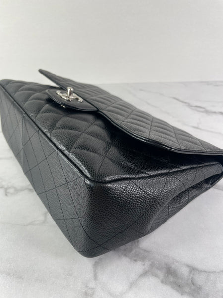 CHANEL Black Caviar SHW Classic Jumbo Single Flap Bag