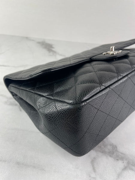 CHANEL Black Caviar SHW Classic Jumbo Single Flap Bag