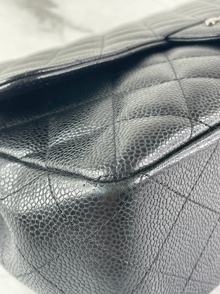 CHANEL Black Caviar SHW Classic Jumbo Single Flap Bag