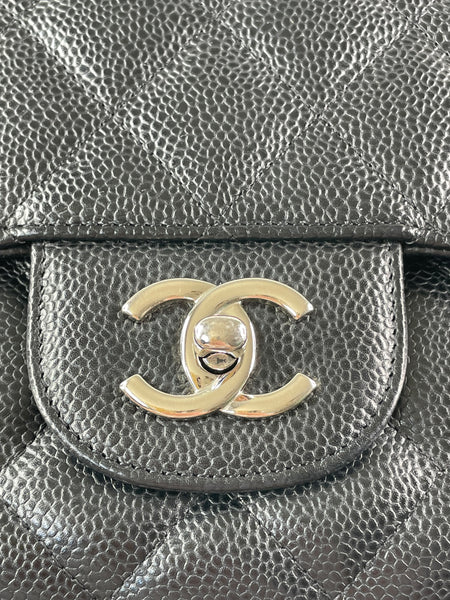 CHANEL Black Caviar SHW Classic Jumbo Single Flap Bag