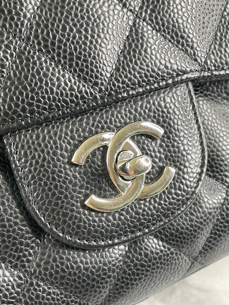 CHANEL Black Caviar SHW Classic Jumbo Single Flap Bag