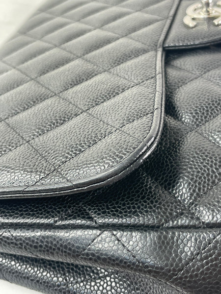 CHANEL Black Caviar SHW Classic Jumbo Single Flap Bag