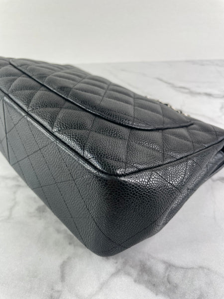 CHANEL Black Caviar SHW Classic Jumbo Single Flap Bag