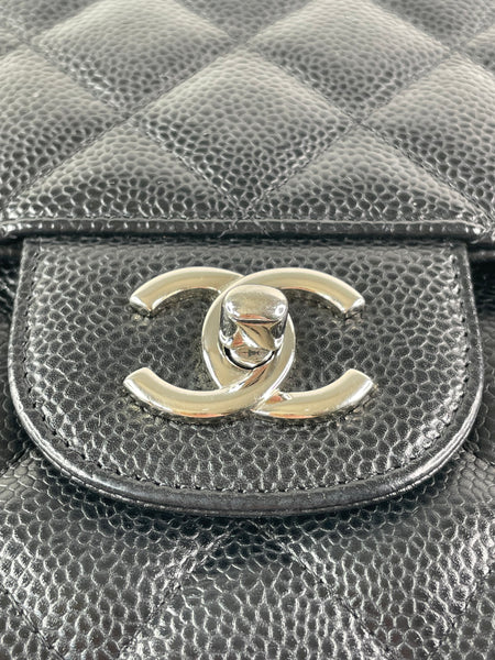 CHANEL Black Caviar SHW Classic Jumbo Single Flap Bag