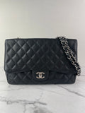 CHANEL Black Caviar SHW Classic Jumbo Single Flap Bag
