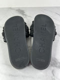 CHANEL Black Leather and Beaded Pearls CC Pool Slides Size 37