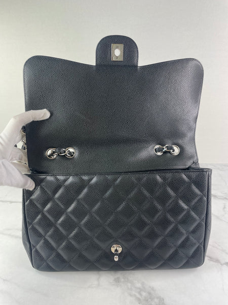 CHANEL Black Caviar SHW Classic Jumbo Single Flap Bag