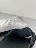 CHANEL Black Leather and Beaded Pearls CC Pool Slides Size 37