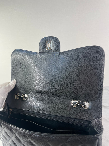 CHANEL Black Caviar SHW Classic Jumbo Single Flap Bag