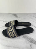 CHRISTIAN DIOR Deep Blue Embroidered Cotton Dway Slides Size 37