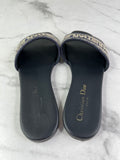 CHRISTIAN DIOR Deep Blue Embroidered Cotton Dway Slides Size 37