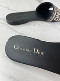 CHRISTIAN DIOR Deep Blue Embroidered Cotton Dway Slides Size 37