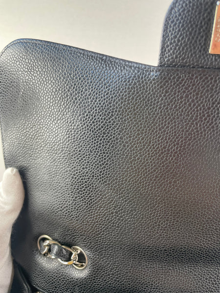 CHANEL Black Caviar SHW Classic Jumbo Single Flap Bag