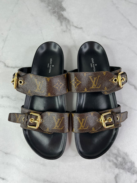LOUIS VUITTON Monogram Bom Dia Mule Sandals Size 37
