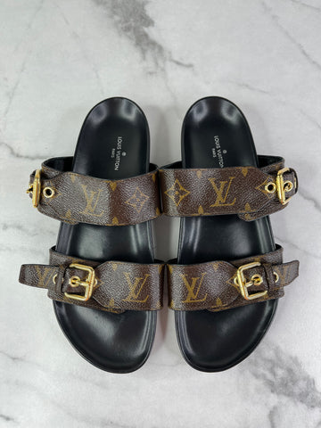 LOUIS VUITTON Monogram Bom Dia Mule Sandals Size 37