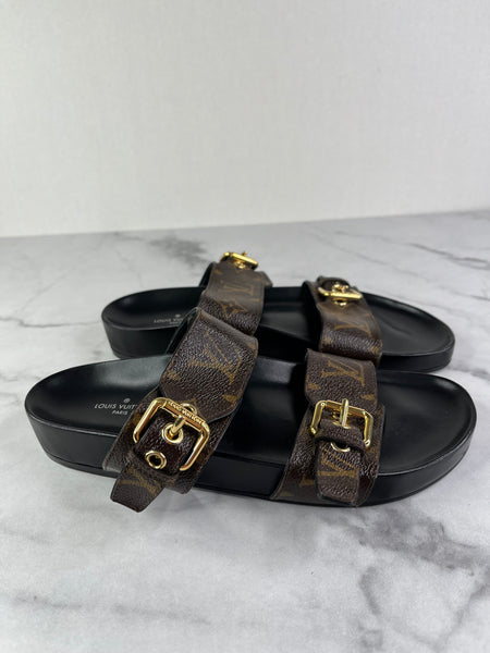 LOUIS VUITTON Monogram Bom Dia Mule Sandals Size 37
