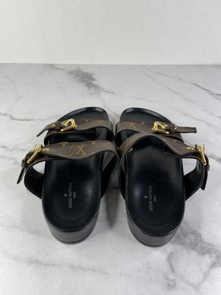 LOUIS VUITTON Monogram Bom Dia Mule Sandals Size 37