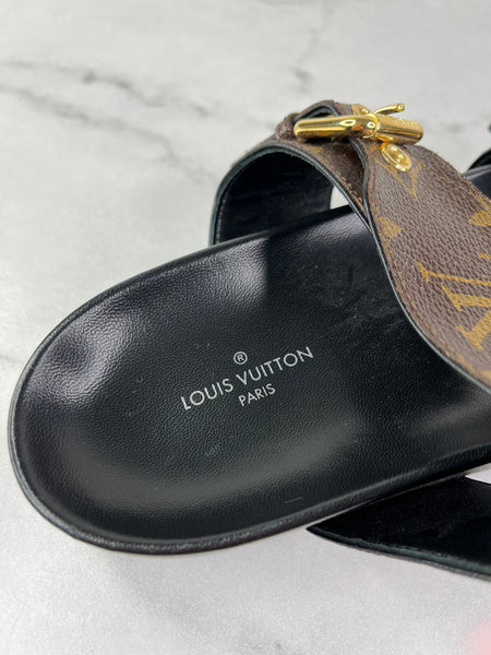 LOUIS VUITTON Monogram Bom Dia Mule Sandals Size 37