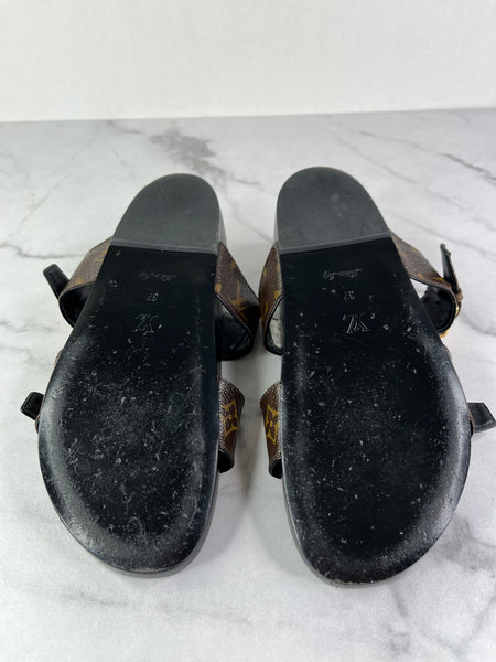 LOUIS VUITTON Monogram Bom Dia Mule Sandals Size 37