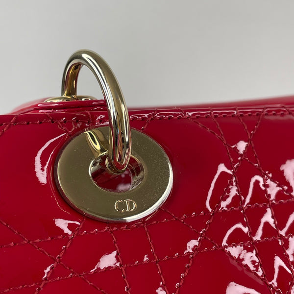 DIOR Medium Lady Dior Bag Red Patent Cannage Calfskin Crossbody/Shoulder Bag