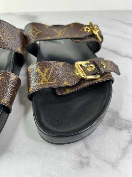 LOUIS VUITTON Monogram Bom Dia Mule Sandals Size 37