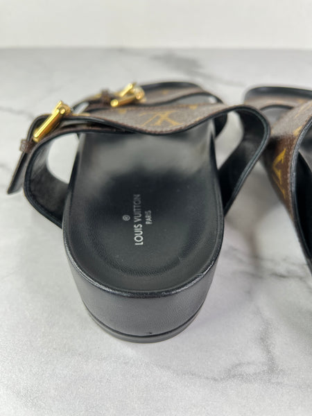 LOUIS VUITTON Monogram Bom Dia Mule Sandals Size 37