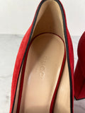 GUCCI Red Suede Leather GG Marmont Fringe Detail Block Heel Pumps Size 36.5