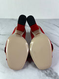 GUCCI Red Suede Leather GG Marmont Fringe Detail Block Heel Pumps Size 36.5