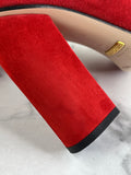 GUCCI Red Suede Leather GG Marmont Fringe Detail Block Heel Pumps Size 36.5