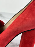 GUCCI Red Suede Leather GG Marmont Fringe Detail Block Heel Pumps Size 36.5