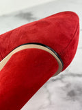 GUCCI Red Suede Leather GG Marmont Fringe Detail Block Heel Pumps Size 36.5