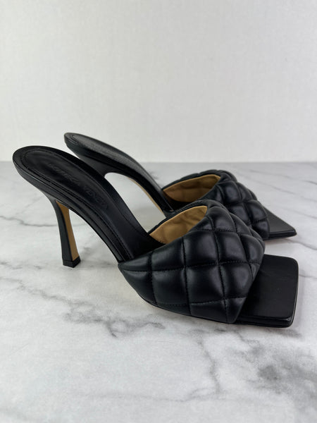 BOTTEGA VENETA Black Nappa Matelasse Padded Mule Sandals Size 37
