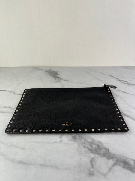 VALENTINO Black Leather Rockstud Clutch
