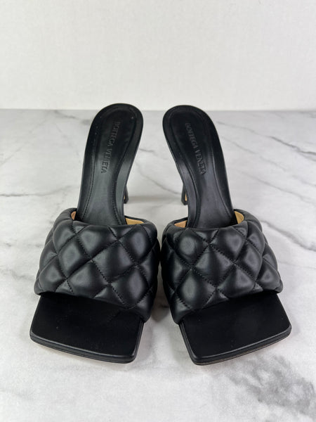 BOTTEGA VENETA Black Nappa Matelasse Padded Mule Sandals Size 37