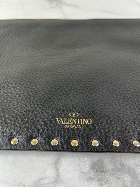 VALENTINO Black Leather Rockstud Clutch