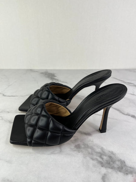 BOTTEGA VENETA Black Nappa Matelasse Padded Mule Sandals Size 37