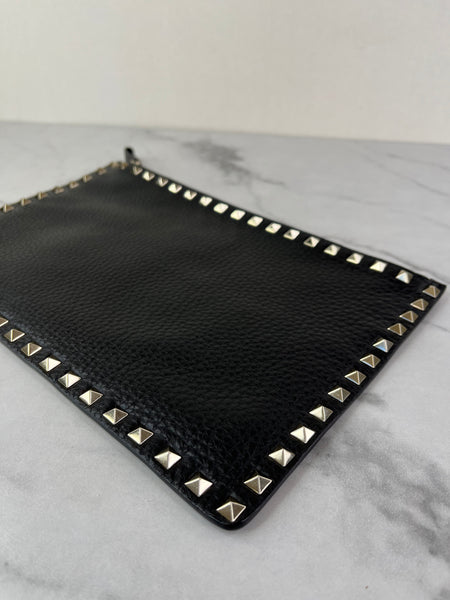 VALENTINO Black Leather Rockstud Clutch