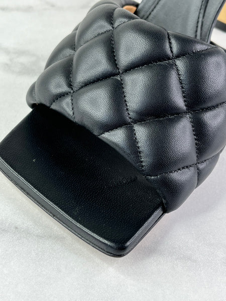 BOTTEGA VENETA Black Nappa Matelasse Padded Mule Sandals Size 37