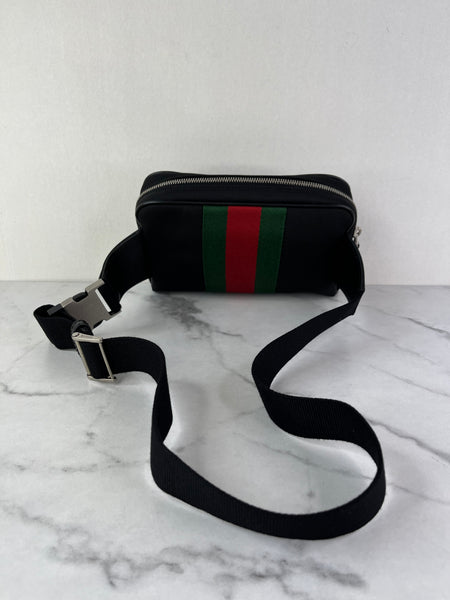 GUCCI Black Canvas Web Slim Belt Bag